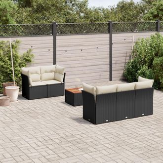 vidaXL Vidaxl - Set De Sof&aacute;s De Jard&iacute;n 6 Piezas Y Cojines Rat&aacute;n Sint&eacute;tico Negro