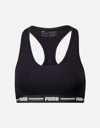Puma Womens Striped Logo Racerback Bra Top, Black - Size: XL