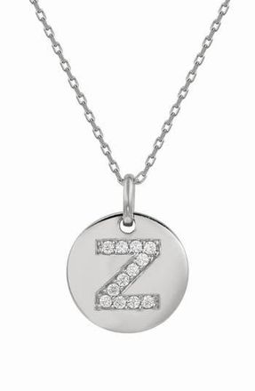 Suzy Levian Cubic Zirconia Initial Disc Pendant Necklace in White - Z at Nordstrom Rack, Size 18