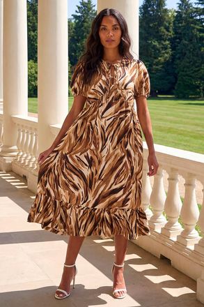 Roman Abstract Print Tie Front Smock Dress