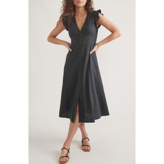 Marine Layer Camila Button Front Midi Dress in Black at Nordstrom, Size X-Small
