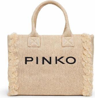 Pinko Beach Shopper Embroidered Raffia Bag