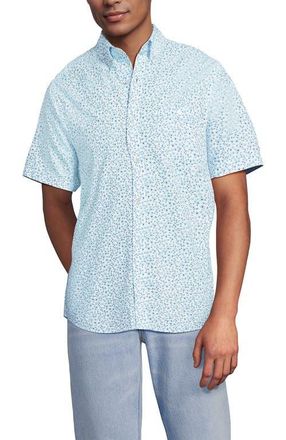 Lands End Short Sleeve Seersucker Shirt in White/pale Sky Daisy Ditsy at Nordstrom, Size Xx-Large