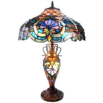 Chloe Lighting LYDIA Tiffany-style 3 Light Victorian Double Lit Table Lamp 17 Shade
