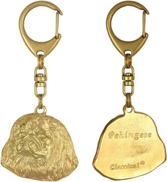 OEM Pekin&eacute;s - Llavero Con Perro Ba&ntilde;ado En Oro En Caja De Regalo, Decoraci&oacute;n Para Bolsos, Accesorio De Lujo De Art-dog