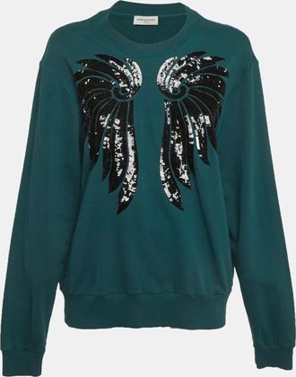 Dries Van Noten Teal Blue Jersey Embroidered Sweatshirt