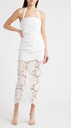 Delfi Galina Eyelet Lace Halter Cocktail Dress in White at Nordstrom Rack, Size Small