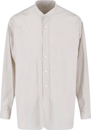 Kaptain Sunshine Cream Cotton Band Collar Casual Shirt