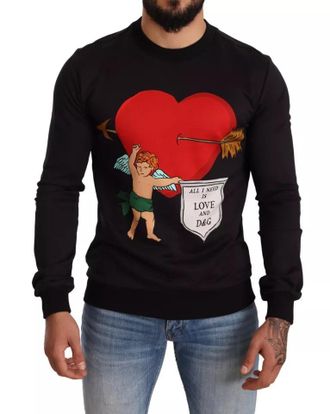 Dolce & Gabbana Mens Black Cupid Print Hoodie Sweatshirt Sweater Cotton Clothing