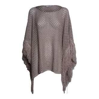 Akep Sequin-Embellished Fringed Poncho - female - Akep - Ponchos - Beige - XS - Jackets