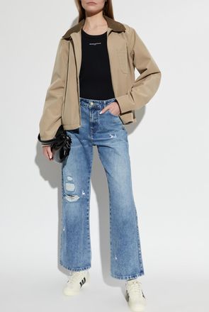 Maison Kitsun&eacute; Ribbed Top With Printed Logo, Womens, Black