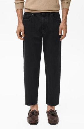 Mango Crop Tapered Jeans in Black Denim at Nordstrom, Size 31