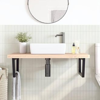 Berkfield Home Elegant Basin Shelf Wall Mounted Steel & Solid Wood Beech in Light Tan