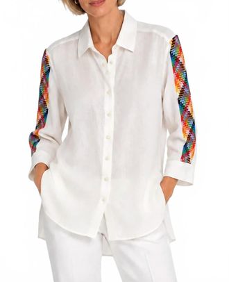 Vilagallo Braided Wonder Button Front Shirt In White
