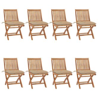 vidaXL Sillas De Jard&iacute;n Plegables 8 Uds Madera Maciza Teca Con Cojines Vidaxl