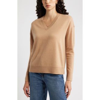 Nordstrom V-Neck Cashmere Sweater in Tan Tannin at Nordstrom Rack, Size X-Small