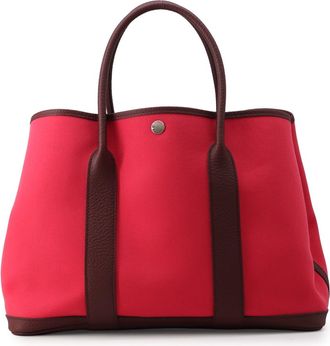 Herm&egrave;s Bordeaux Toile Officier Negonda Leather Handbag Tote Bag (Pre-Owned)