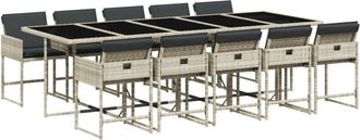 vidaXL Set De Comedor De Jard&iacute;n 11 Pzas Y Cojines Rat&aacute;n Sint&eacute;tico Gris Vidaxl