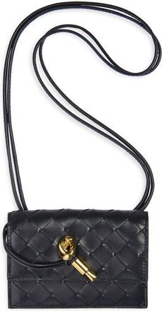 Bottega Veneta Andiamo Intrecciato Leather Badge Holder in 4338 Midnight-Muse Brass at Nordstrom