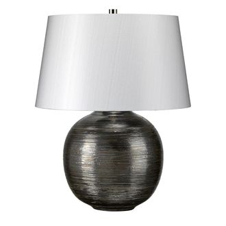 Loops Table Lamp Textured Silver Glaze Silver Fabric Shade Finial Silver LED E27 60W in Metallics