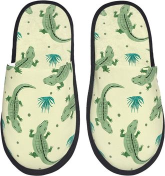 Generic Plush Slippers Crocodile Alligators Green Furry House Slippers Soft House Shoes For Holiday Spa Winter L
