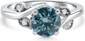 Pompeii3 1.67Ct Blue Diamond Mary Ring Vine Engagement Ring 14k White Gold Lab Grown Size: 7