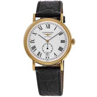 Longines Presence Automatic White Roman Small Second Dial Rose Gold Plated & Steel Leather Strap Mens Watch L4.805.2.11.2