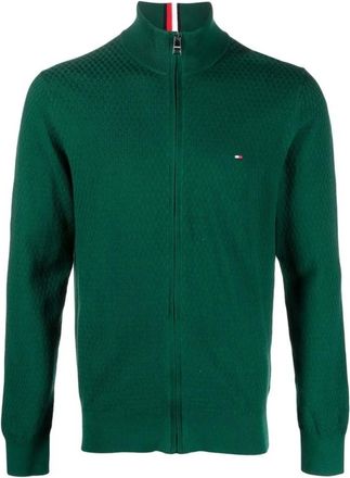 Tommy Hilfiger Cross Structure Zip Through - Heren - Vesten - Groen - S - Katoen - Truien & Vesten