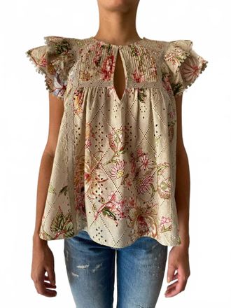 Hemant & Nandita Airy Cotton Schiffly Top In Biege