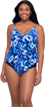 Trimshaper Ronnie 2 Tier Ruffle Plus Size Tankini Swimsuit Top in Violet Blossoms at Nordstrom, Size 12