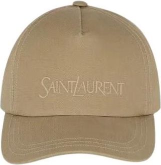 Saint Laurent Baseballpet met Logo-borduring - Dames - Petten - Beige - 57 CM - Katoen - Accessoires