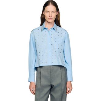Sandro Rhinestone shirt in Sky Blue at Nordstrom, Size X-Large