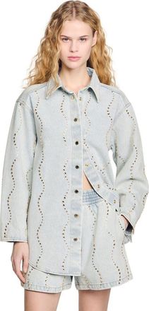 Sandro Denim shirt with rhinestones in Light Bu Jean at Nordstrom, Size X-Large