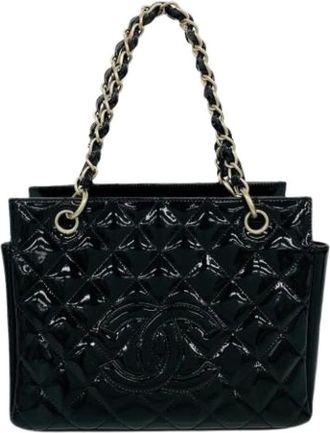Chanel Pre-owned Tote Bags, female, Black, Size: ONE SIZE Pre-owned Vintage Patent Leather Tote Bag