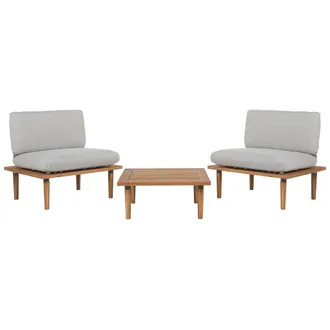Beliani Beliani - Conjunto De Jard&iacute;n De Madera De Acacia Certificada Con Cojines Grises Para 2 Personas Sillones Con Mesa Auxiliar Frascati