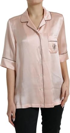 Dolce & Gabbana Pink Silk Long Sleeves Logo Pajama Blouse Womens Top (Pre-Owned)