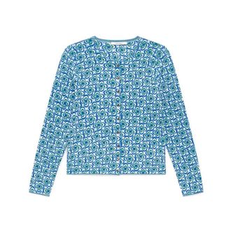 Maliparmi Cardigans, female, Blue, Size: XL Cotton Printed Cardigan