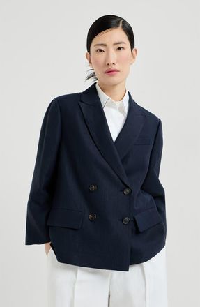 Brunello Cucinelli Fluid twill blazer with monili in Blue at Nordstrom, Size 36 It