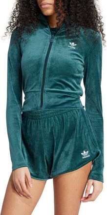 adidas Essential Velour Fitted Track Jacket in Aurora Ivy at Nordstrom, Size X-Small