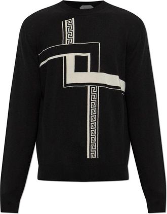 Versace Intarsia Kasjmier Gebreide Trui - Heren - Cashmere truien - Zwart - L - Kasjmier - Truien & Vesten
