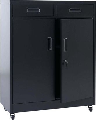 Hhg Armadio portadocumenti HHG-451, per ufficio, ante scorrevoli, cassetti con serratura, acciaio 116x90x40cm, nero