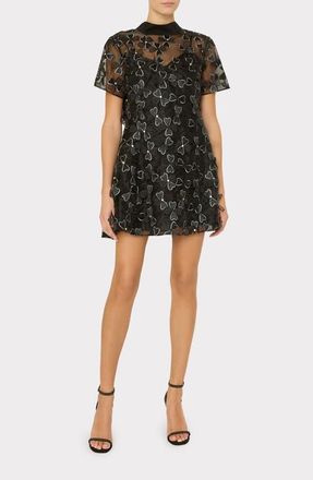 Milly Susie Clover Bow Organza Cocktail Minidress in 5Aa Black at Nordstrom, Size 12