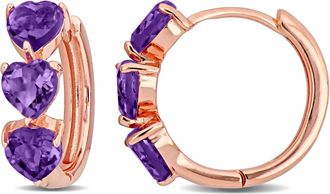 Mimi & Max 2 3/8ct TGW Amethyst Triple Heart Hoop Earrings in Rose Plated Sterling Silver