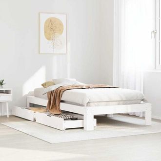vidaXL Vidaxl - Estructura Cama Sin Colch&oacute;n Madera Maciza Pino Blanca 100x200cm