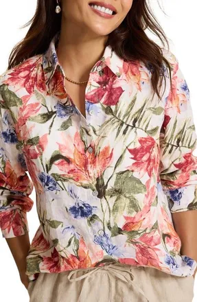 Tommy Bahama Coastalina Island Bloom Relaxed Linen Shirt in Coconut at Nordstrom, Size X-Small