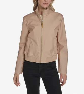 Cole Haan Womens Bomber Style Jacket - Beige Size Medium