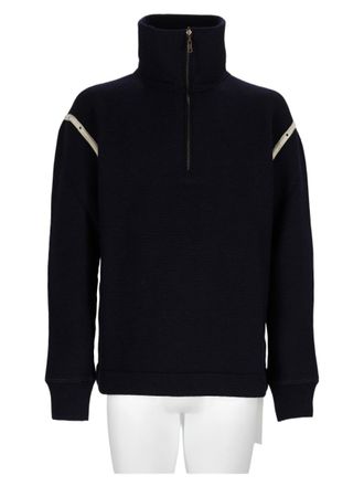 Maison Margiela Blue High-Collar Elbow Patch Wool Sweater