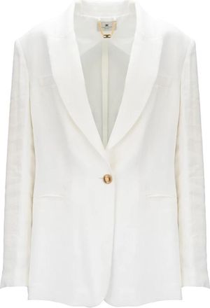 Elisabetta Franchi Gouden Knoop Blazer - Dames - Blazers - Wit - XL - Linnen - Jassen