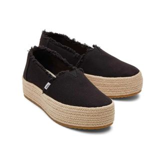 Toms Valencia 10019795 Womens Black Canvas Platform Espadrille JZZ1258