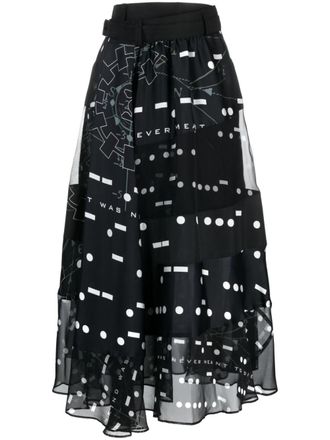 sacai graphic-print belted midi skirt - Black